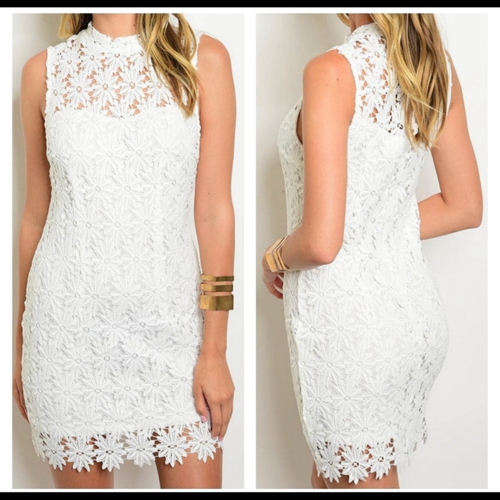 White Floral Crochet Dress